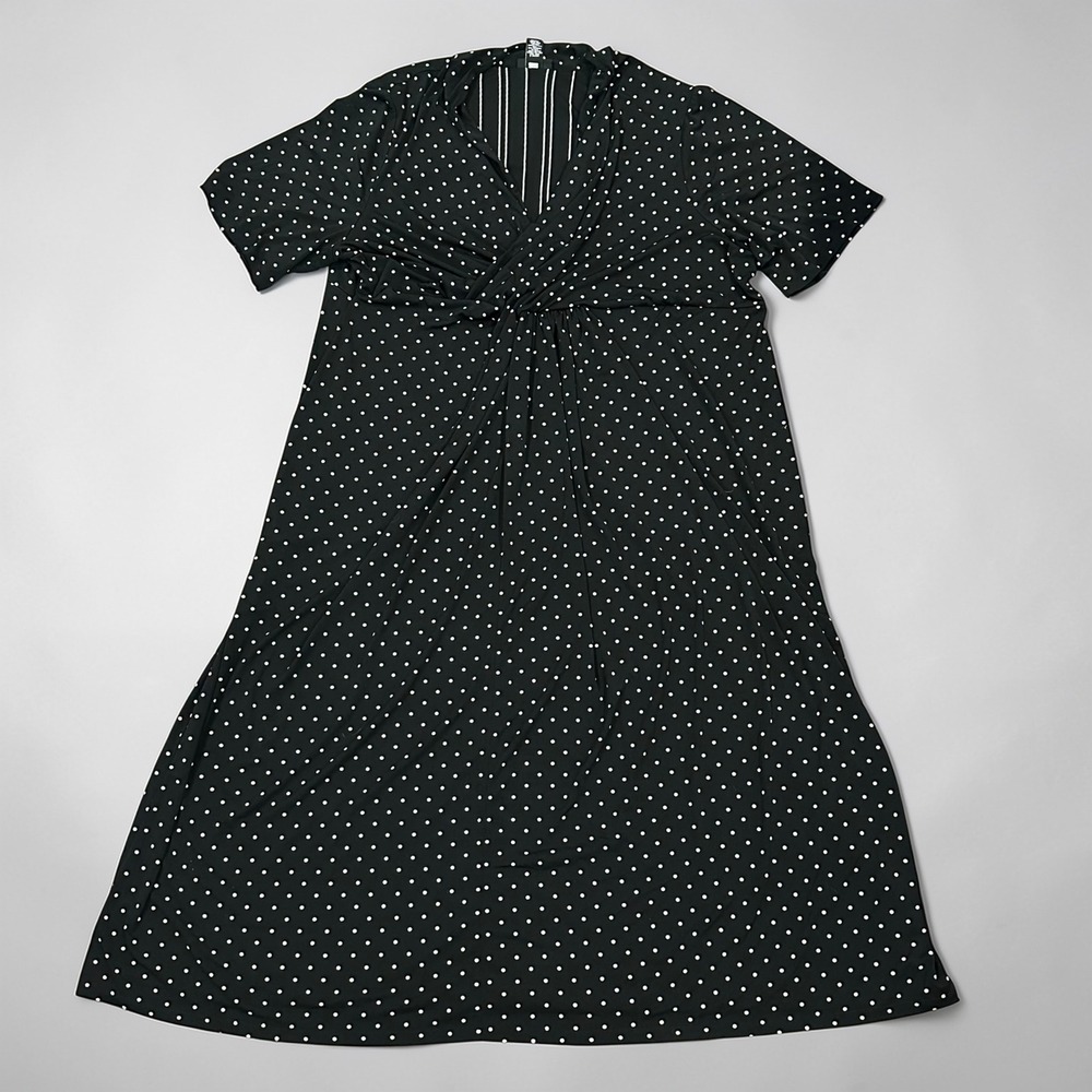Catherines Black White Polka Dot Twist Front Maxi Dress 4X 30/32W Career‎ Liquid